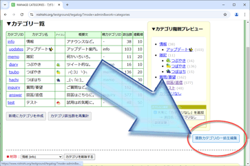 「複数カテゴリの一括生編集」ボタン